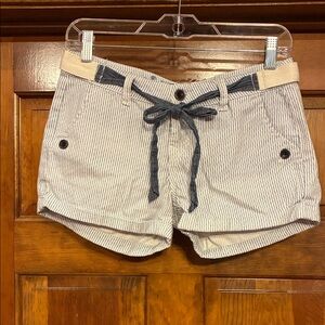 Size 5 Wallflower Blue and White Pinstripe Denim Shorts with Tie Feature